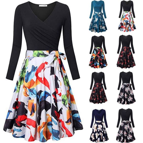 casual dresses v-neck floral dress ladies long sleeve stitching folds bowknot lace up printed big swing for women 2021 vestidos q4, Black;gray
casual dresses v-neck floral dress ladies long sleeve stitching folds bowknot lace up printed big swing for women 2021 vestidos q4, Black;gray