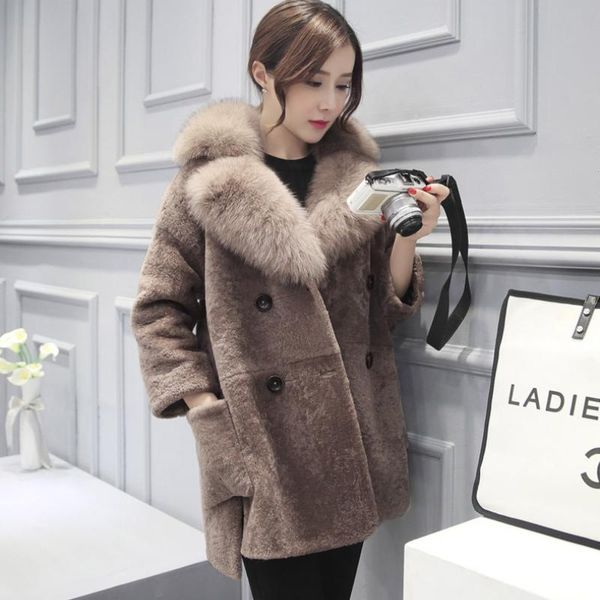 women's fur & faux gamporl coat fluffy collar woolen winter fashion ladies warm and thick clothes with pockets, Black
women's fur & faux gamporl coat fluffy collar woolen winter fashion ladies warm and thick clothes with pockets, Black