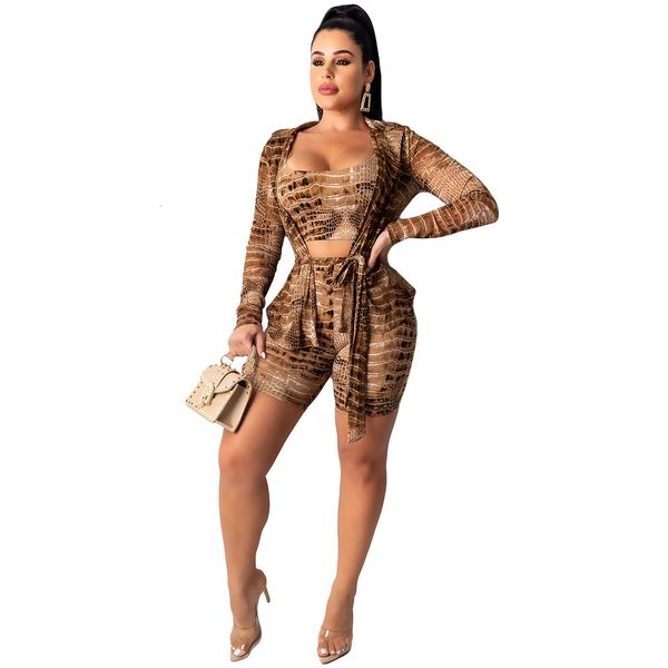 fashion women snake printing three pieces outfits female cropped tank long sleeves cardigan with sash + shorts nightclub party, Gray
fashion women snake printing three pieces outfits female cropped tank long sleeves cardigan with sash + shorts nightclub party, Gray