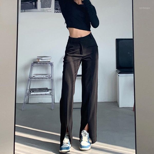 women's pants & capris flare women trousers front split leg straight ladies work clothes streetwear black bell bottom office lady 2021, Black;white
women's pants & capris flare women trousers front split leg straight ladies work clothes streetwear black bell bottom office lady 2021, Black;white