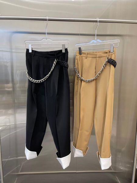 women's pants & capris 2021 women fashion loose cuffed chain trousers 0726, Black;white
women's pants & capris 2021 women fashion loose cuffed chain trousers 0726, Black;white