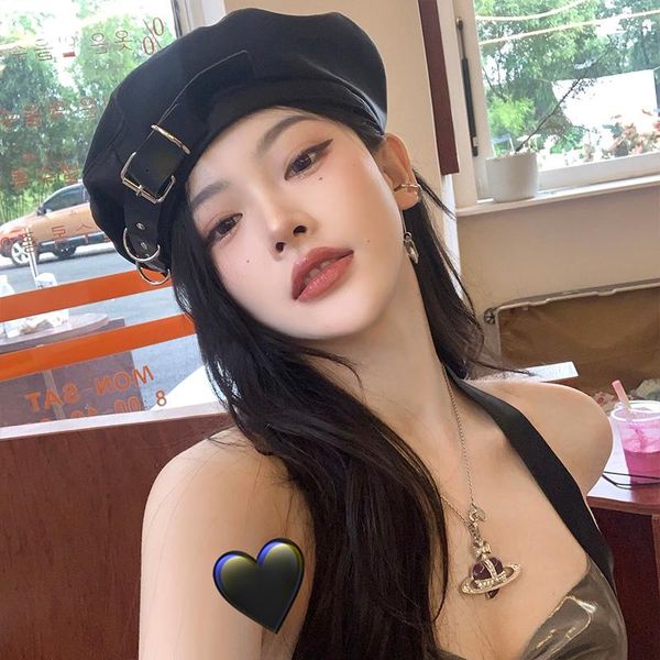 berets self made designer's black belt buckle dark beret female minority retro satin painter's hat personality, Blue;gray
berets self made designer's black belt buckle dark beret female minority retro satin painter's hat personality, Blue;gray