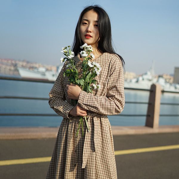 johnature plaid bandage women vintage dresses button spring turn down collar long sleeve cotton women casual dresses 210521, Black;gray
johnature plaid bandage women vintage dresses button spring turn down collar long sleeve cotton women casual dresses 210521, Black;gray