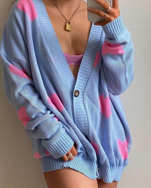 women's knits & tees women fashion button-down cardigan adults heart/flower print long sleeve ribbed trim outerwear sweraters, White
women's knits & tees women fashion button-down cardigan adults heart/flower print long sleeve ribbed trim outerwear sweraters, White