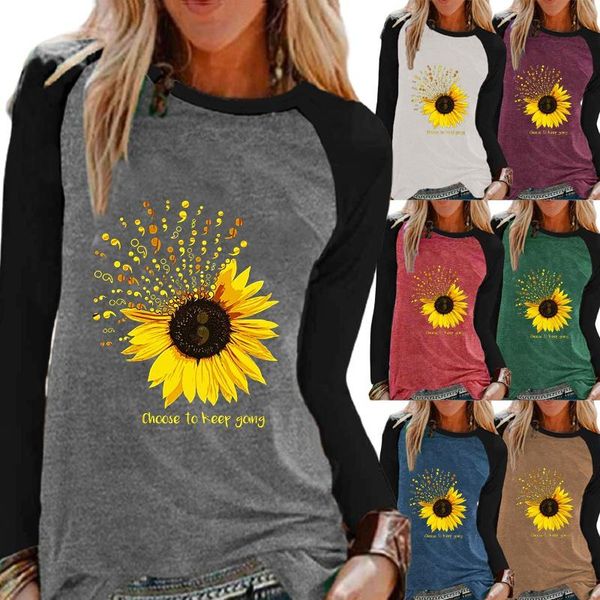 women's t-shirt autumn fashion ladies casual long-sleeved clothing round neck loose sunflower print color block oversized, White
women's t-shirt autumn fashion ladies casual long-sleeved clothing round neck loose sunflower print color block oversized, White