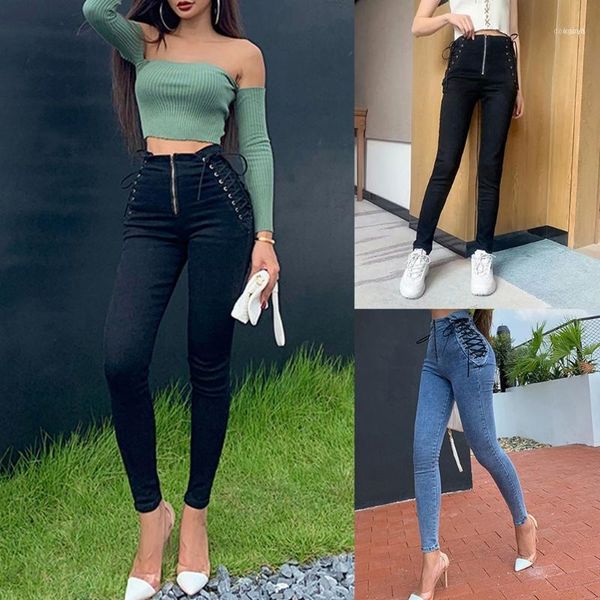 women high waist zipper skinny jeans side cross lace-up bandage long denim pencil pants slim stretch trousers1, Blue
women high waist zipper skinny jeans side cross lace-up bandage long denim pencil pants slim stretch trousers1, Blue