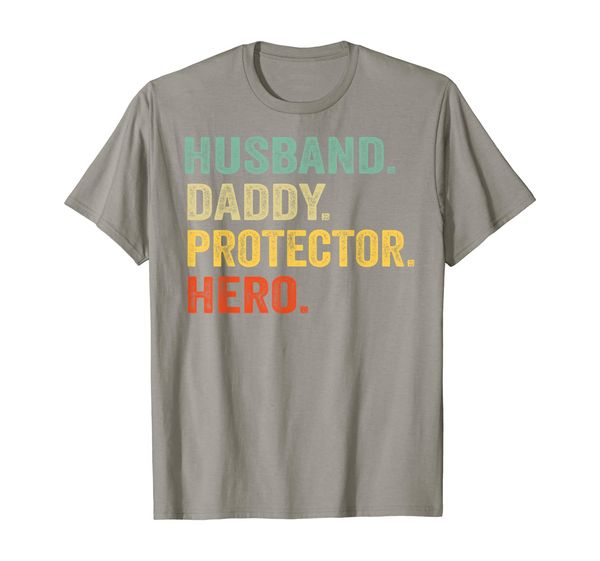 husband daddy protector hero t shirt cool father papa shirt, White;black