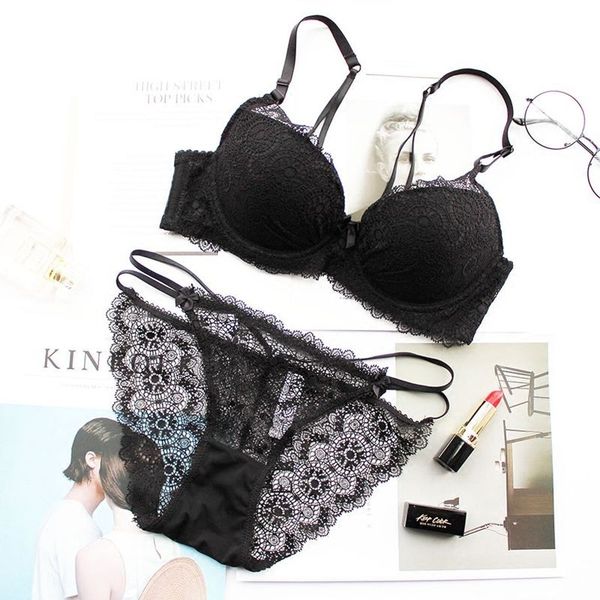 bra set women's thin small chest gathered a cup suit black lace underwear summer, Red;black
bra set women's thin small chest gathered a cup suit black lace underwear summer, Red;black