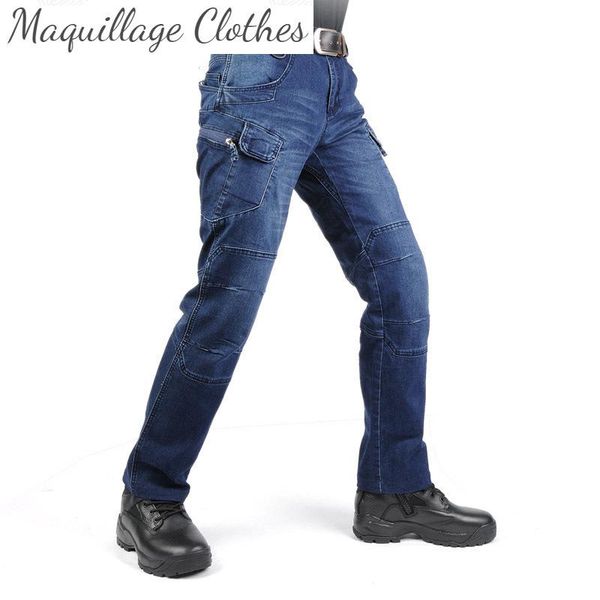 fashion men's cargo casual jeans pants elastics waist biker denim trousers for male outdoor multi pockets, Blue
fashion men's cargo casual jeans pants elastics waist biker denim trousers for male outdoor multi pockets, Blue
