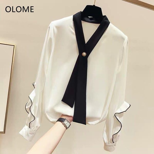women's blouses & shirts 2021 spring and autumn korean fashion slim color matching v-neck lace-up sleeve pullover long chiffon shirt, White
women's blouses & shirts 2021 spring and autumn korean fashion slim color matching v-neck lace-up sleeve pullover long chiffon shirt, White