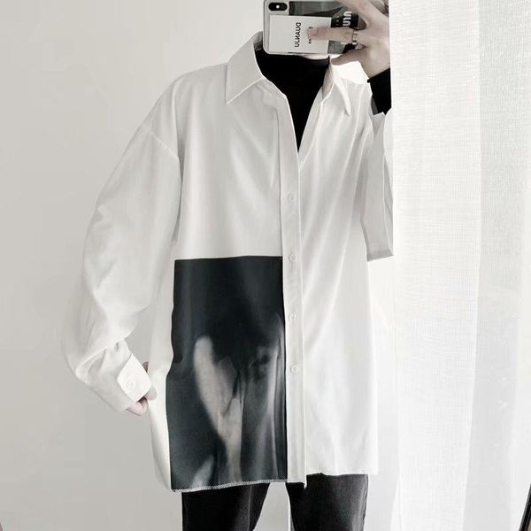 men's casual shirts qiwn 2021 fall loose shirt long sleeve printed white button up hawaiian luxury men, White;black
men's casual shirts qiwn 2021 fall loose shirt long sleeve printed white button up hawaiian luxury men, White;black
