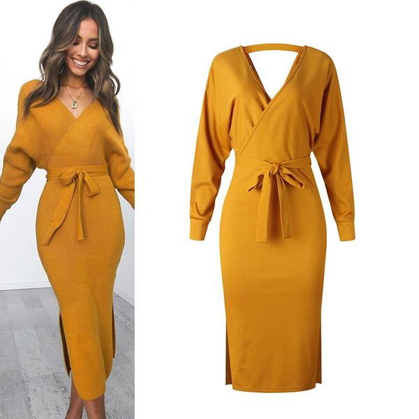 casual dresses v-neck for women autumn backless split long dress with waistband lady fashion office suit yellow black streetwear, Black;gray
casual dresses v-neck for women autumn backless split long dress with waistband lady fashion office suit yellow black streetwear, Black;gray