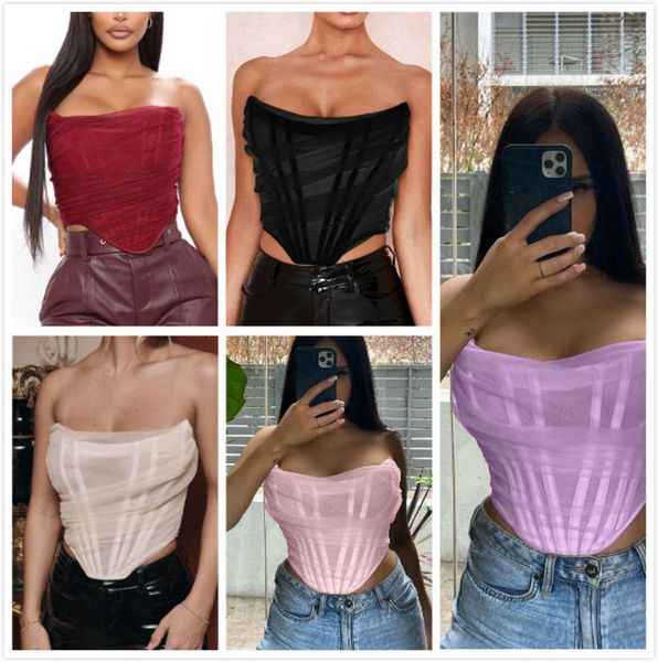 women t designer shirt perspective mesh slim ladies crop spring and summer fashion fishbone bra sleeveless tees, White
women t designer shirt perspective mesh slim ladies crop spring and summer fashion fishbone bra sleeveless tees, White
