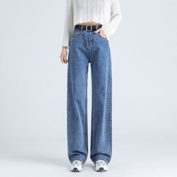 women's jeans fashion boutique high-waisted wide-leg spring new solid color washable loose straight-leg pants akww, Blue
women's jeans fashion boutique high-waisted wide-leg spring new solid color washable loose straight-leg pants akww, Blue