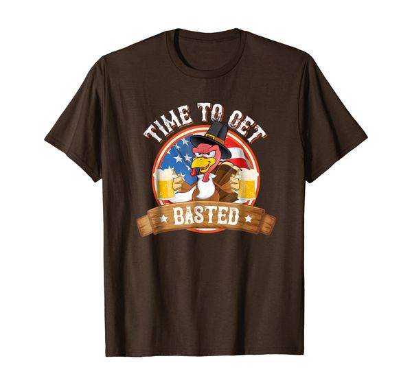 time to get basted funny thanksgiving t-shirt turkey beer, White;black