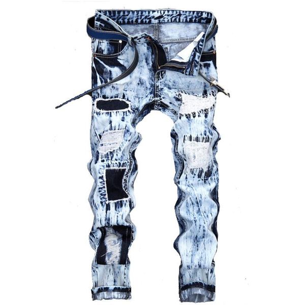 men's jeans light-colored embroidered hole patch color-blocking straight-leg pants, Blue
men's jeans light-colored embroidered hole patch color-blocking straight-leg pants, Blue