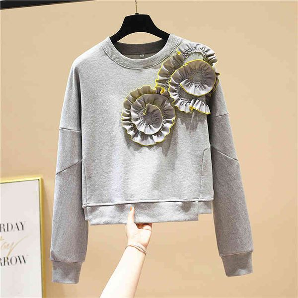 spring new three-dimensional flower fashion short-style o neck full casual all match sweatshirt women 210421, Black
spring new three-dimensional flower fashion short-style o neck full casual all match sweatshirt women 210421, Black
