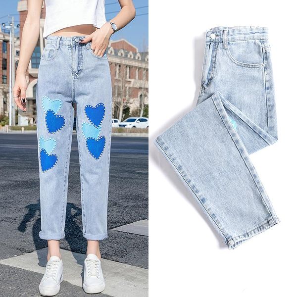 women's jeans heart print beading harem denim pants lady loose street wear y2k cute girl jean, Blue
women's jeans heart print beading harem denim pants lady loose street wear y2k cute girl jean, Blue