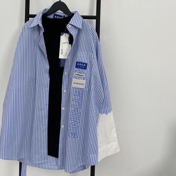 men's casual shirts ader error blue stripe stitching irregular oversize ribbon shirt men women couple adererror long sleeve lapel, White;black
men's casual shirts ader error blue stripe stitching irregular oversize ribbon shirt men women couple adererror long sleeve lapel, White;black