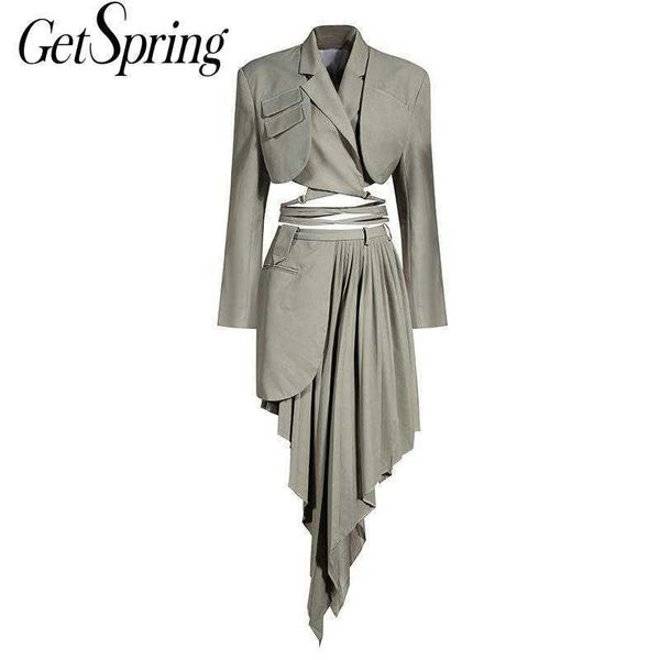 getspring women sets fashion skirt short bandage blazer with long asymmetric two piece and 210601, White
getspring women sets fashion skirt short bandage blazer with long asymmetric two piece and 210601, White