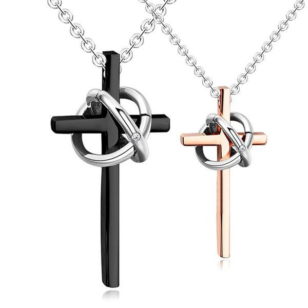 double circle stainless steel couple necklace black gold cross men and women gift men's jewelry pendant necklaces, Silver
double circle stainless steel couple necklace black gold cross men and women gift men's jewelry pendant necklaces, Silver