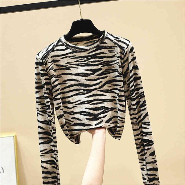 spring new zebra print o neck t-shirt women's slim short full casual base coat fashion 210421, White
spring new zebra print o neck t-shirt women's slim short full casual base coat fashion 210421, White