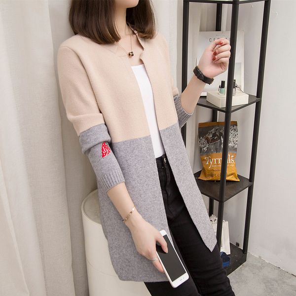spring autumn new knit sweater cardigan women jacket korean long sleeve wild color matching mid-length loose female d3056, White;black
spring autumn new knit sweater cardigan women jacket korean long sleeve wild color matching mid-length loose female d3056, White;black