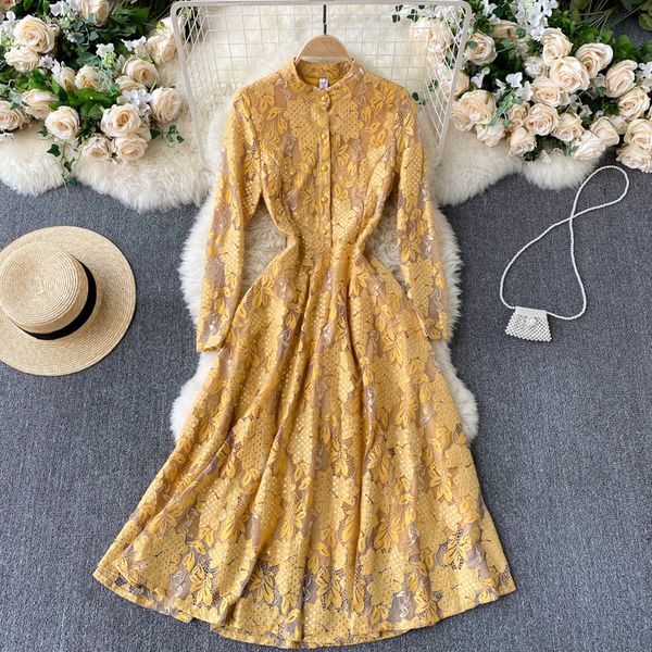 dresses women french lace elegant long sleeve o neck button a-line es spring fashion casual streetwear midi, Black;gray
dresses women french lace elegant long sleeve o neck button a-line es spring fashion casual streetwear midi, Black;gray