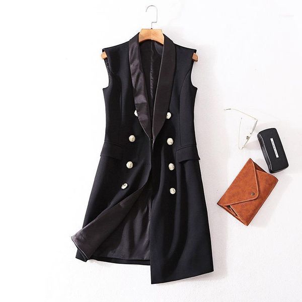 autumn women turn down collar double breasted long vest coat brand lady slim temperament sleeveless office work jacket1, Black;white
autumn women turn down collar double breasted long vest coat brand lady slim temperament sleeveless office work jacket1, Black;white