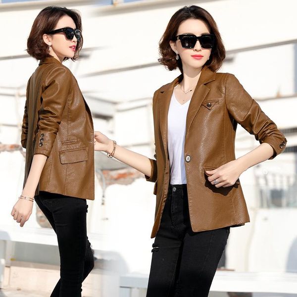 women's leather & faux fashion jacket spring and autumn korean style self-cultivation single button temperament small suit pu jacke, Black
women's leather & faux fashion jacket spring and autumn korean style self-cultivation single button temperament small suit pu jacke, Black