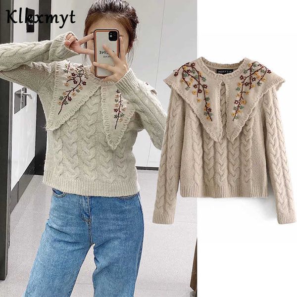 klkxmyt za sweater women fashion embroidery cropped knitted vintage long sleeve female outerwear chic 210527, White;black
klkxmyt za sweater women fashion embroidery cropped knitted vintage long sleeve female outerwear chic 210527, White;black