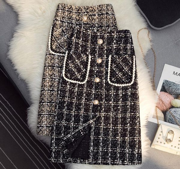 a line small fragrance tweed womens skirt slim winter single breasted knee length plus size, Black
a line small fragrance tweed womens skirt slim winter single breasted knee length plus size, Black