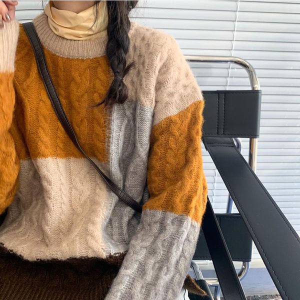 women's sweaters autumn loose casual retro heavy industry color matching knitted sweater round neck long sleeve fashion warm, White;black
women's sweaters autumn loose casual retro heavy industry color matching knitted sweater round neck long sleeve fashion warm, White;black