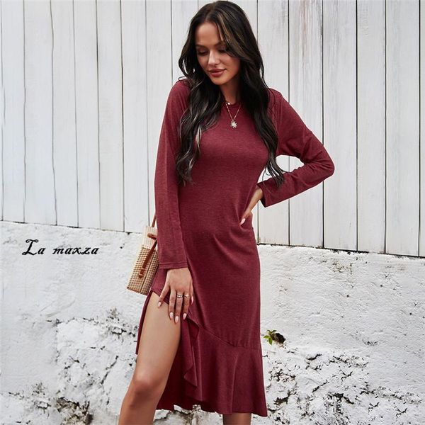 casual dresses winter 2021 women midi dress elegant ol o-neck long sleeves ruffles slim, Black;gray
casual dresses winter 2021 women midi dress elegant ol o-neck long sleeves ruffles slim, Black;gray