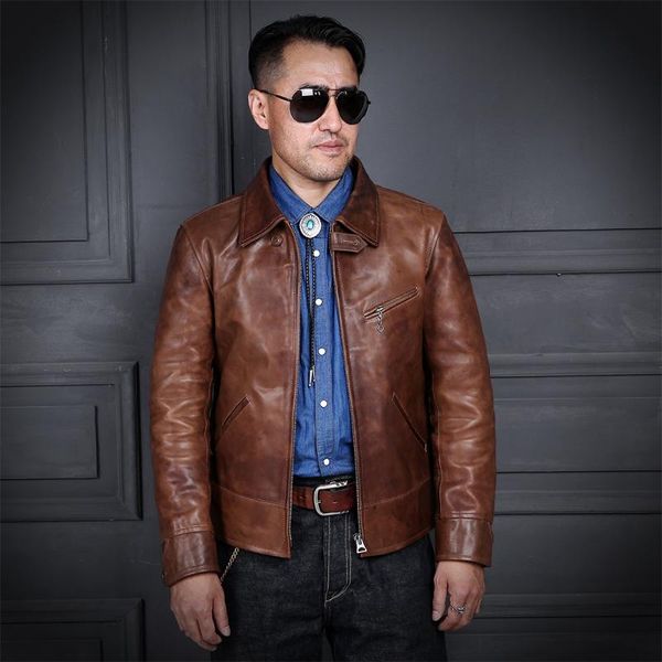 men's leather & faux 2021 vintage brown japan casual style genuine jacket men large size 3xl real natural horsehide spring slim short c, Black
men's leather & faux 2021 vintage brown japan casual style genuine jacket men large size 3xl real natural horsehide spring slim short c, Black
