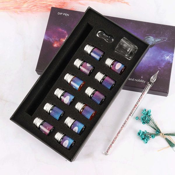 the pen crystal dipped in gift box color ink stained with water student's glass pen starry sky dream
the pen crystal dipped in gift box color ink stained with water student's glass pen starry sky dream