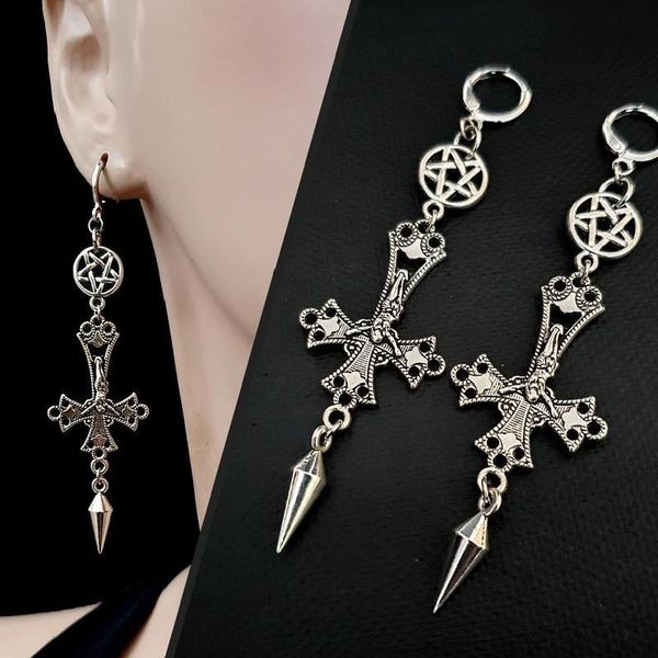 dangle & chandelier gothic inverted crucifix and pentagram earrings with spikes cross satanic catholic upside down statement women gift, Silver
dangle & chandelier gothic inverted crucifix and pentagram earrings with spikes cross satanic catholic upside down statement women gift, Silver