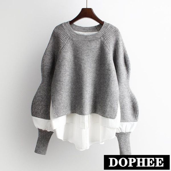 women's sweaters 2021 autumn european fashion knitwear lazy style stitching loose pullover sweater femme students, White;black
women's sweaters 2021 autumn european fashion knitwear lazy style stitching loose pullover sweater femme students, White;black