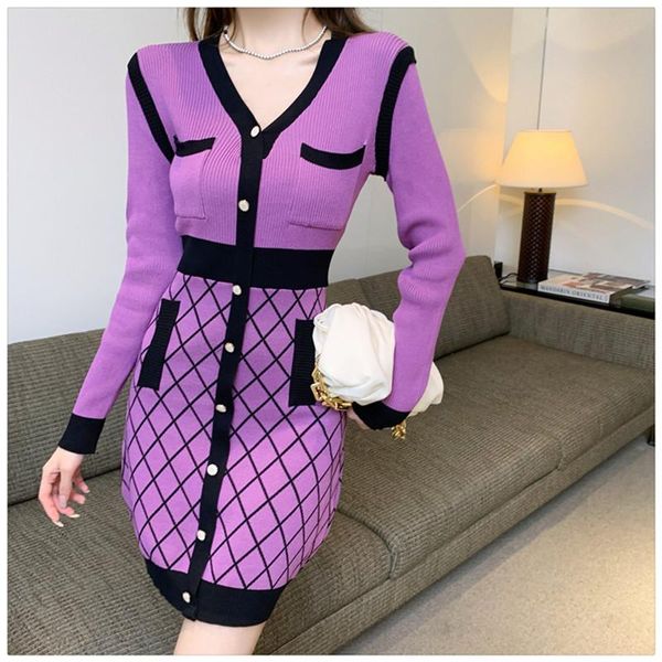 casual dresses contrast color plaid mini sweater dress slim fit patchwork v-neck knitted elegant women small fragrance vestidos, Black;gray
casual dresses contrast color plaid mini sweater dress slim fit patchwork v-neck knitted elegant women small fragrance vestidos, Black;gray