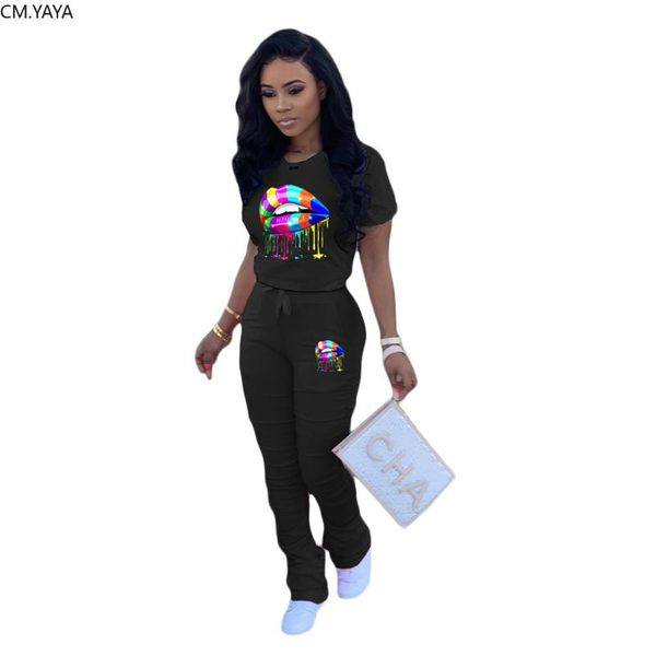 cm.yaya women sport lips two piece set tracksuit o-neck t-shirt stacked bell bottom jogger suit sweatpants matching outfits dress, White
cm.yaya women sport lips two piece set tracksuit o-neck t-shirt stacked bell bottom jogger suit sweatpants matching outfits dress, White