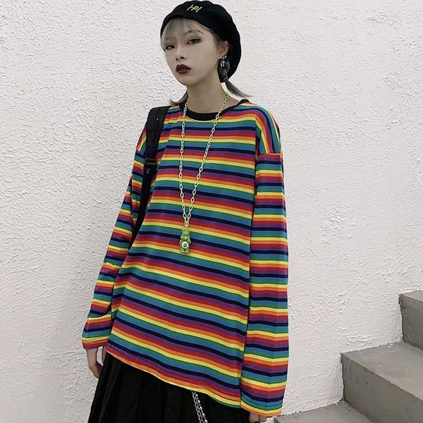 women's t-shirt harajuku autumn full sleeve rainbow striped t-shirts loose korean t shirt female fashion oversized basic t-shirt p0o5, White
women's t-shirt harajuku autumn full sleeve rainbow striped t-shirts loose korean t shirt female fashion oversized basic t-shirt p0o5, White