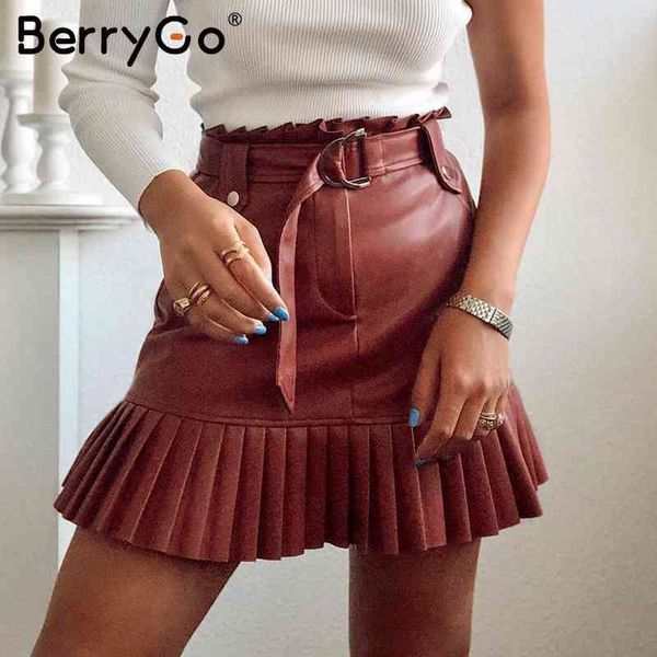 berrygo autumn ruffled high waist female short skirt a-line party club wear ladies s sash belt pu leather women 210513, Black
berrygo autumn ruffled high waist female short skirt a-line party club wear ladies s sash belt pu leather women 210513, Black