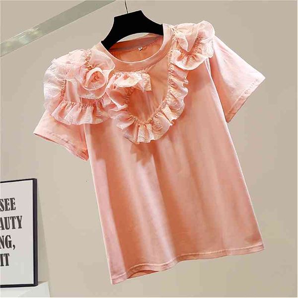 women's t-shirt fashion sweet appliques flower ruffles white t shirt woman loose baggy short sleeve s-l o-neck summer clothes
women's t-shirt fashion sweet appliques flower ruffles white t shirt woman loose baggy short sleeve s-l o-neck summer clothes
