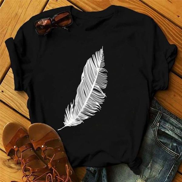 women's t-shirt 2021 summer fashion casual harajuku t shirt women feather print loose o neck short sleeve elastic stretched home ladies, White
women's t-shirt 2021 summer fashion casual harajuku t shirt women feather print loose o neck short sleeve elastic stretched home ladies, White