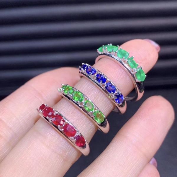 cluster rings four colour gemstone ring with silver, Golden;silver