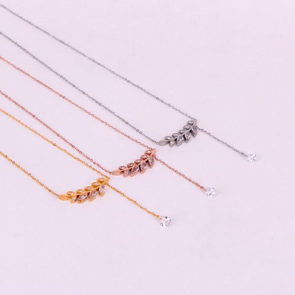 x9-410 temperament with zircon hanging water drop necklace fashion cnc inlaid drill wheat leaf clavicle chain, Silver
x9-410 temperament with zircon hanging water drop necklace fashion cnc inlaid drill wheat leaf clavicle chain, Silver