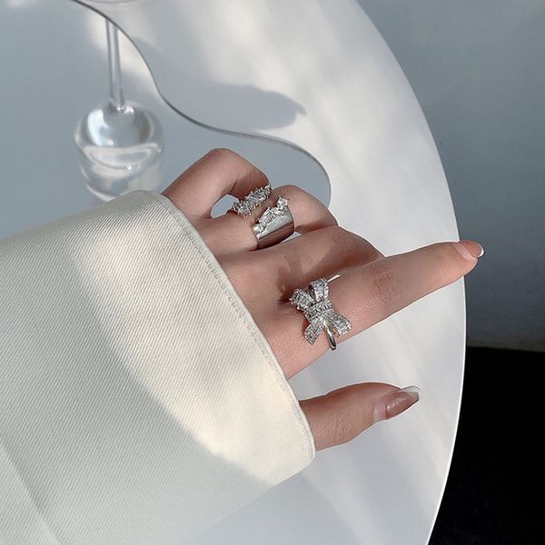 light luxury high-grade exquisite micro zircon bow opening adjustable inlaid with diamond metal fashion ring for women, Silver
light luxury high-grade exquisite micro zircon bow opening adjustable inlaid with diamond metal fashion ring for women, Silver