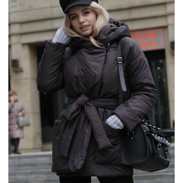 women's down & parkas berry fashion casual loose solid hooded women elegant pockets coats tie belt single button cotton jackets ladies, Black
women's down & parkas berry fashion casual loose solid hooded women elegant pockets coats tie belt single button cotton jackets ladies, Black
