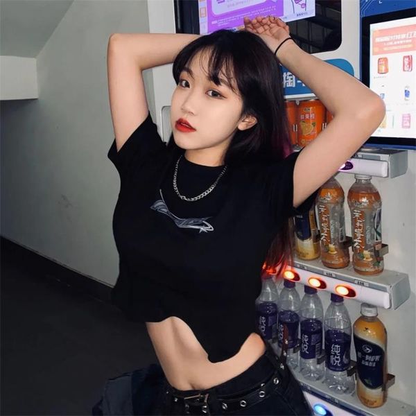 women's t-shirt summer women black short t-shirts crop sleeve irregular tee female shirts streetwear, White
women's t-shirt summer women black short t-shirts crop sleeve irregular tee female shirts streetwear, White
