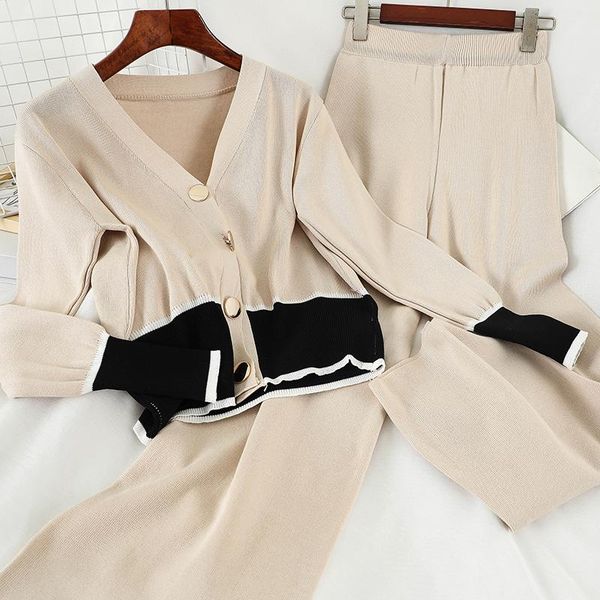 women's two piece pants yizzhoy women set v-neck color matching single breasted cardigan solid loose wide leg knitting female suit, White
women's two piece pants yizzhoy women set v-neck color matching single breasted cardigan solid loose wide leg knitting female suit, White